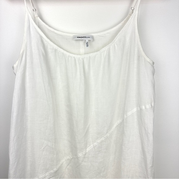 DKNY Pure Ruched Mixed Media Asymmetrical Slip Dress Linen Size Small White - Picture 10 of 12
